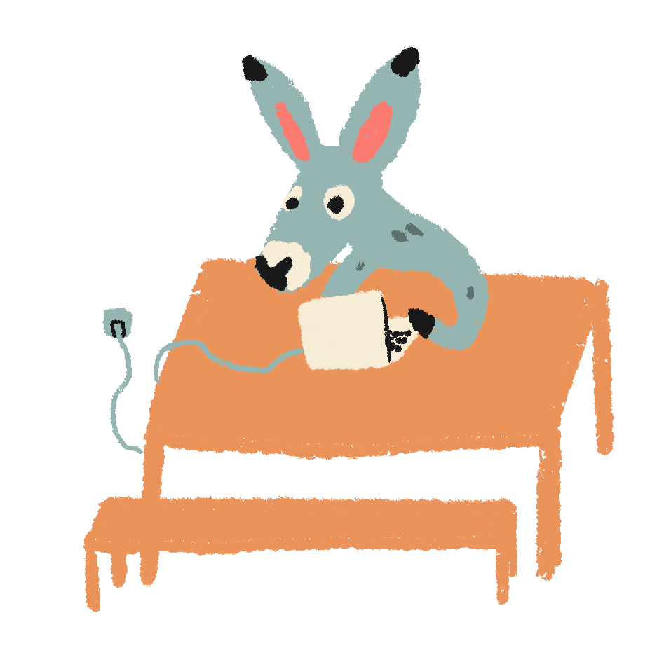 Illustration d'un âne à son bureau