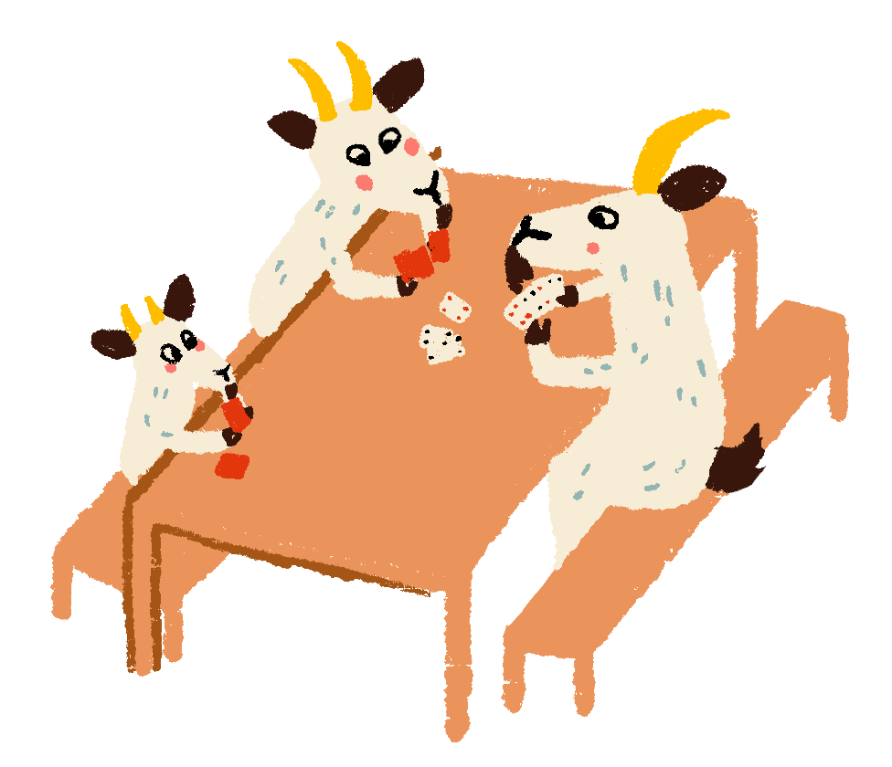 Illustration de chèvres jouant aux cartes